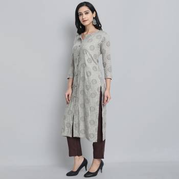 Fashion Kreza A-Line Cotton Blend Floral Printed Women Kurta - (Grey) 3