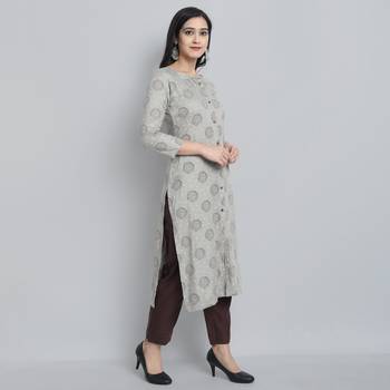 Fashion Kreza A-Line Cotton Blend Floral Printed Women Kurta - (Grey) 4