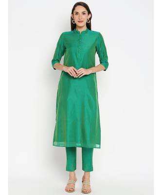 Desi Weavess Green Solid kurta with Trouser 1