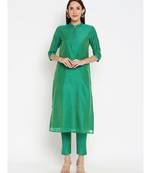 Desi Weavess Green Solid kurta with Trouser
