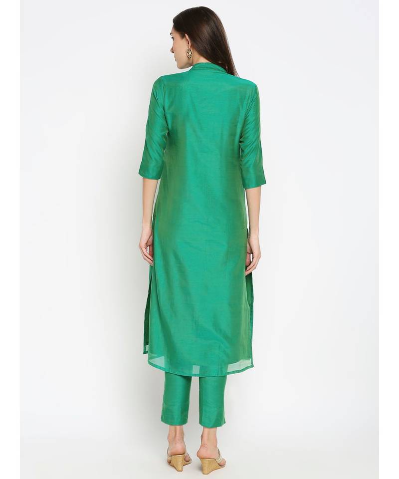 Desi Weavess Green Solid kurta with Trouser