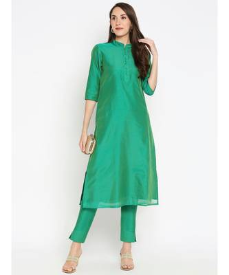 Desi Weavess Green Solid kurta with Trouser 7