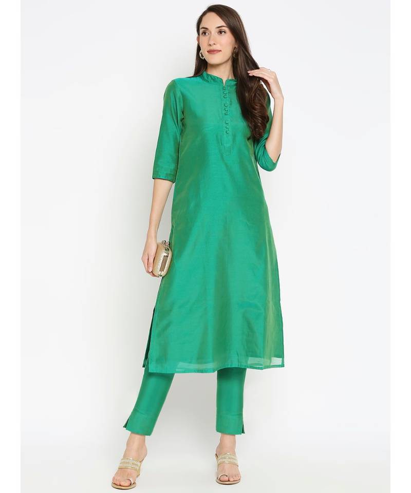 Desi Weavess Green Solid kurta with Trouser