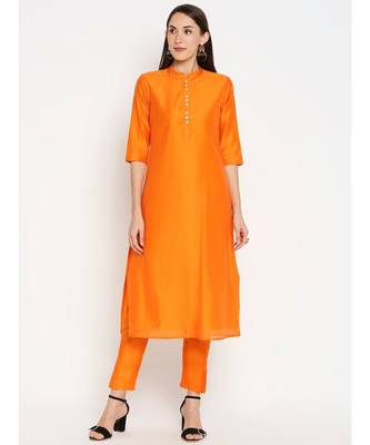 Desi Weavess Orange Solid Kurta with Trouser 1