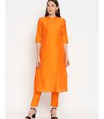 Desi Weavess Orange Solid Kurta with Trouser