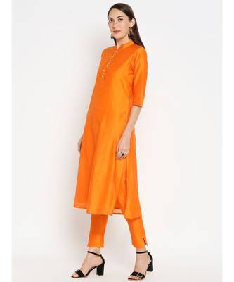 Desi Weavess Orange Solid Kurta with Trouser 2
