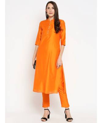Desi Weavess Orange Solid Kurta with Trouser 8