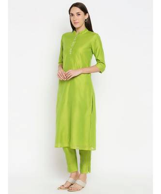 Desi Weavess Lime Green Solid Kurta with Trouser 2