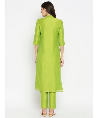 Desi Weavess Lime Green Solid Kurta with Trouser 3