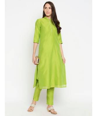Desi Weavess Lime Green Solid Kurta with Trouser 8