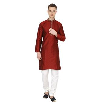 Royal Kurta Men's Dupion Silk Hineck Kurta Churidar 1