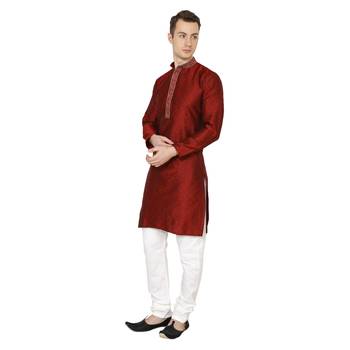 Royal Kurta Men's Dupion Silk Hineck Kurta Churidar 4