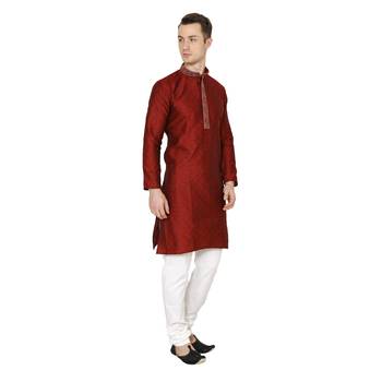 Royal Kurta Men's Dupion Silk Hineck Kurta Churidar 5
