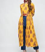 Fashion Kreza Crop Shrug Printed Kurti for Women Crop Top Style Kurta (Yellow)
