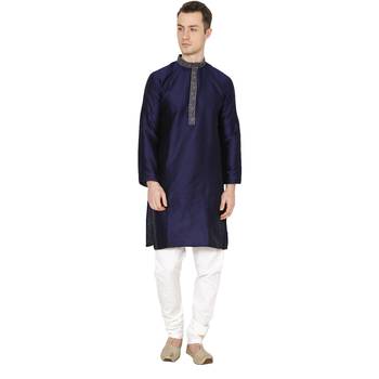 Royal Kurta Men's Dupion Silk Hineck Kurta Churidar 1