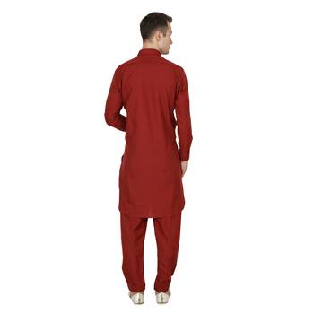 Royal Kurta Men's Linen Navy Blue Pathani Suit 2
