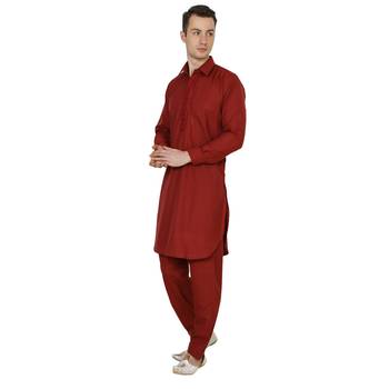 Royal Kurta Men's Linen Navy Blue Pathani Suit 3