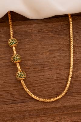 Green stone LONG mugappu chain one gram gold 1