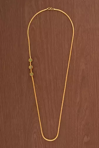 Green stone LONG mugappu chain one gram gold