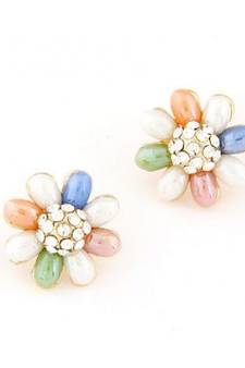 Multicolor Oval Petal Stud Earrings