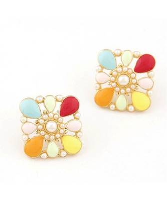 Multicolor Pearl and Enamel Stud Earrings 1