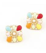 Multicolor Pearl and Enamel Stud Earrings
