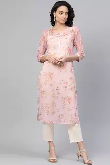 Pink printed chiffon chiffon-kurtis