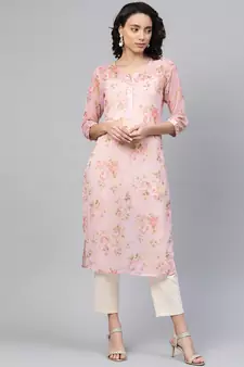 Pink printed chiffon chiffon-kurtis