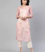 Pink printed chiffon chiffon-kurtis