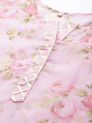 Pink printed chiffon chiffon-kurtis 2