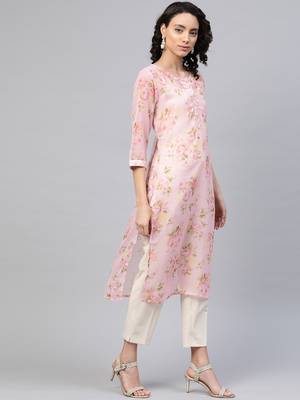 Pink printed chiffon chiffon-kurtis 3