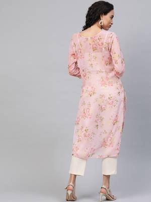 Pink printed chiffon chiffon-kurtis 4