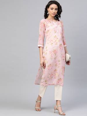 Pink printed chiffon chiffon-kurtis 5