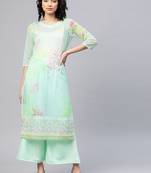 Light-blue printed organza party-wear-kurtis