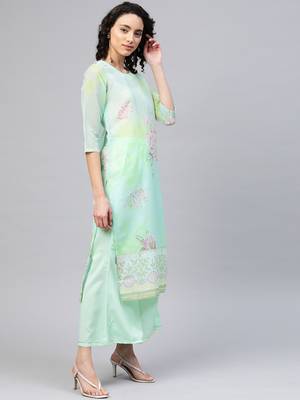 Light-blue printed organza party-wear-kurtis 3