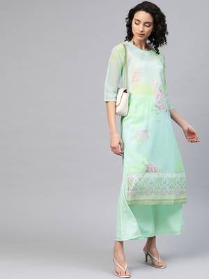 Light-blue printed organza party-wear-kurtis 5