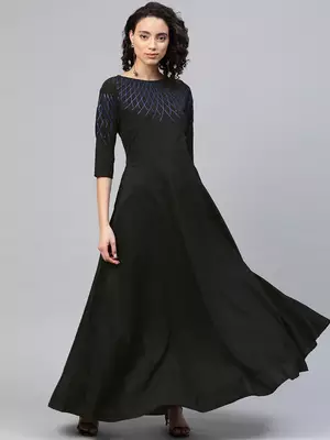 Black printed crepe party-wear-kurtis 1