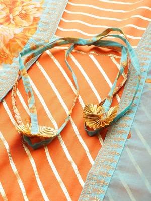 Orange printed organza party-wear-kurtis 2