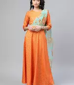Orange printed organza party-wear-kurtis