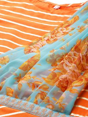 Orange printed organza party-wear-kurtis 2