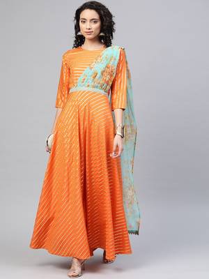 Orange printed organza party-wear-kurtis 5