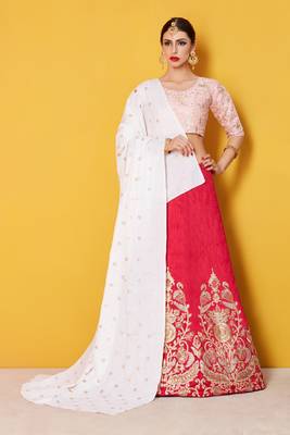 Pink embroidered art silk semi stitched lehenga 2
