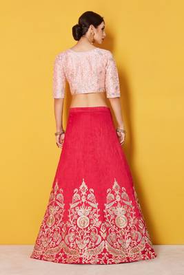 Pink embroidered art silk semi stitched lehenga 3