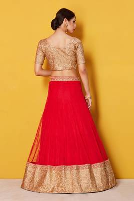 Red embroidered art silk semi stitched lehenga 3