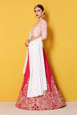 Pink embroidered art silk semi stitched lehenga 4