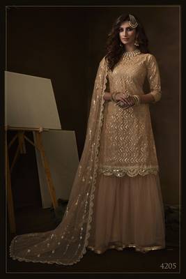 Beige embroidered net salwar 1