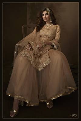 Beige embroidered net salwar 3