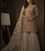 Beige embroidered net salwar