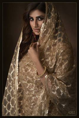 Beige embroidered net salwar 3