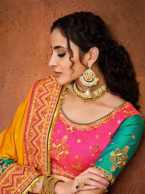 Mustard embroidered pure satin saree with blouse 2